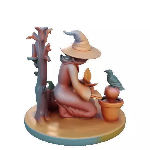 2902  Witch with Spell book  Skull  Raven and Pumpkin 3D print model_25