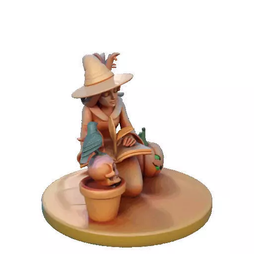 2902  Witch with Spell book  Skull  Raven and Pumpkin 3D print model_18