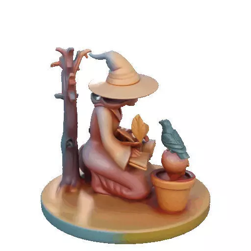 2902  Witch with Spell book  Skull  Raven and Pumpkin 3D print model_23