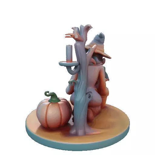2902  Witch with Spell book  Skull  Raven and Pumpkin 3D print model_31