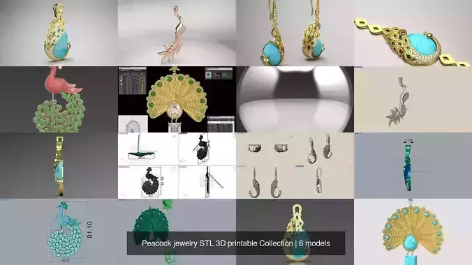 Peacock jewelry STL 3D printable Collection