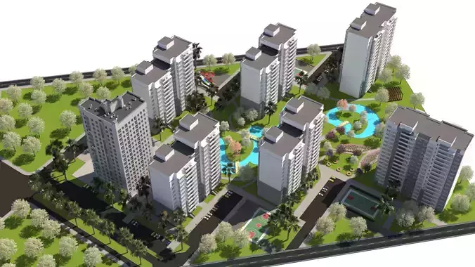 Modern Apartment Complex 3D Model Low-poly 3D model 6