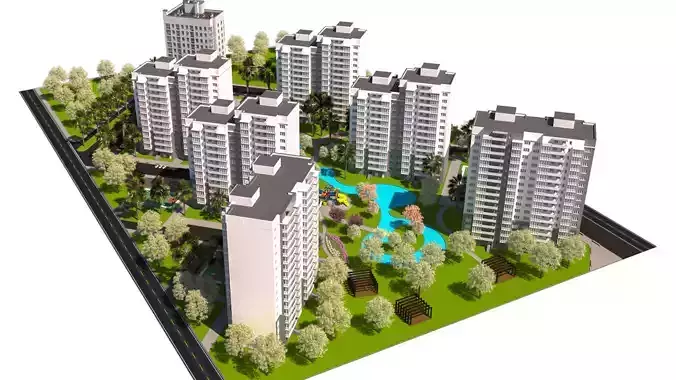 Modern Apartment Complex 3D Model