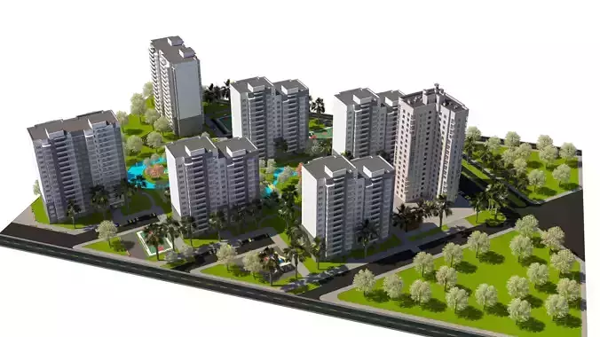 Modern Apartment Complex 3D Model Low-poly 3D model 4