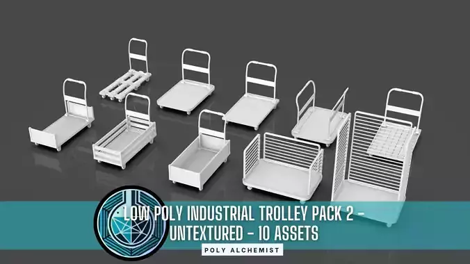 Low Poly Industrial Trolley Pack 2 - Untextured - 10 Props
