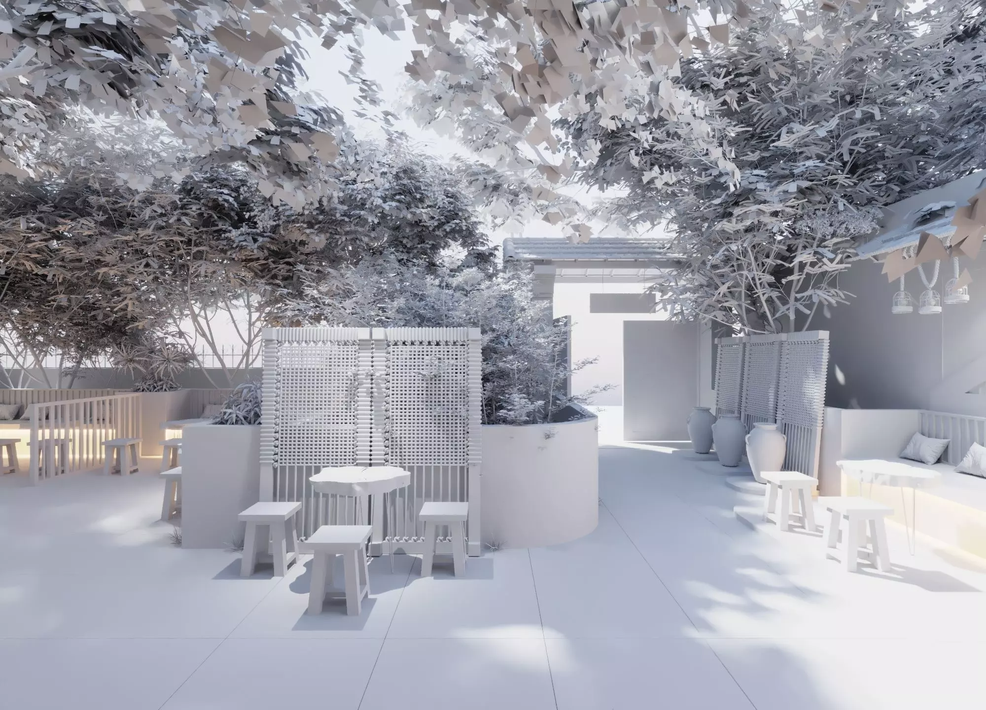 Retro style artistic courtyard 3D model_11