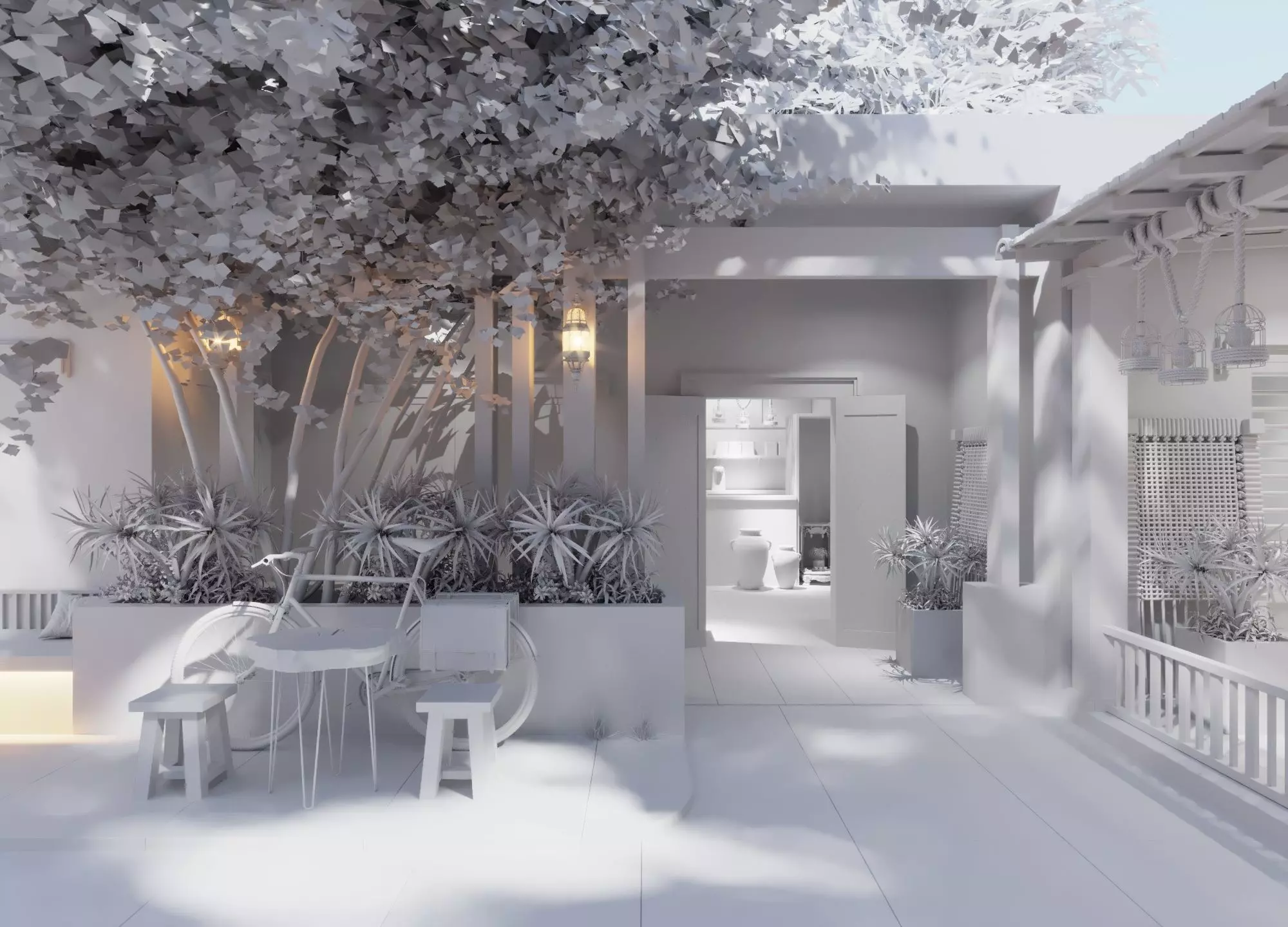 Retro style artistic courtyard 3D model_9