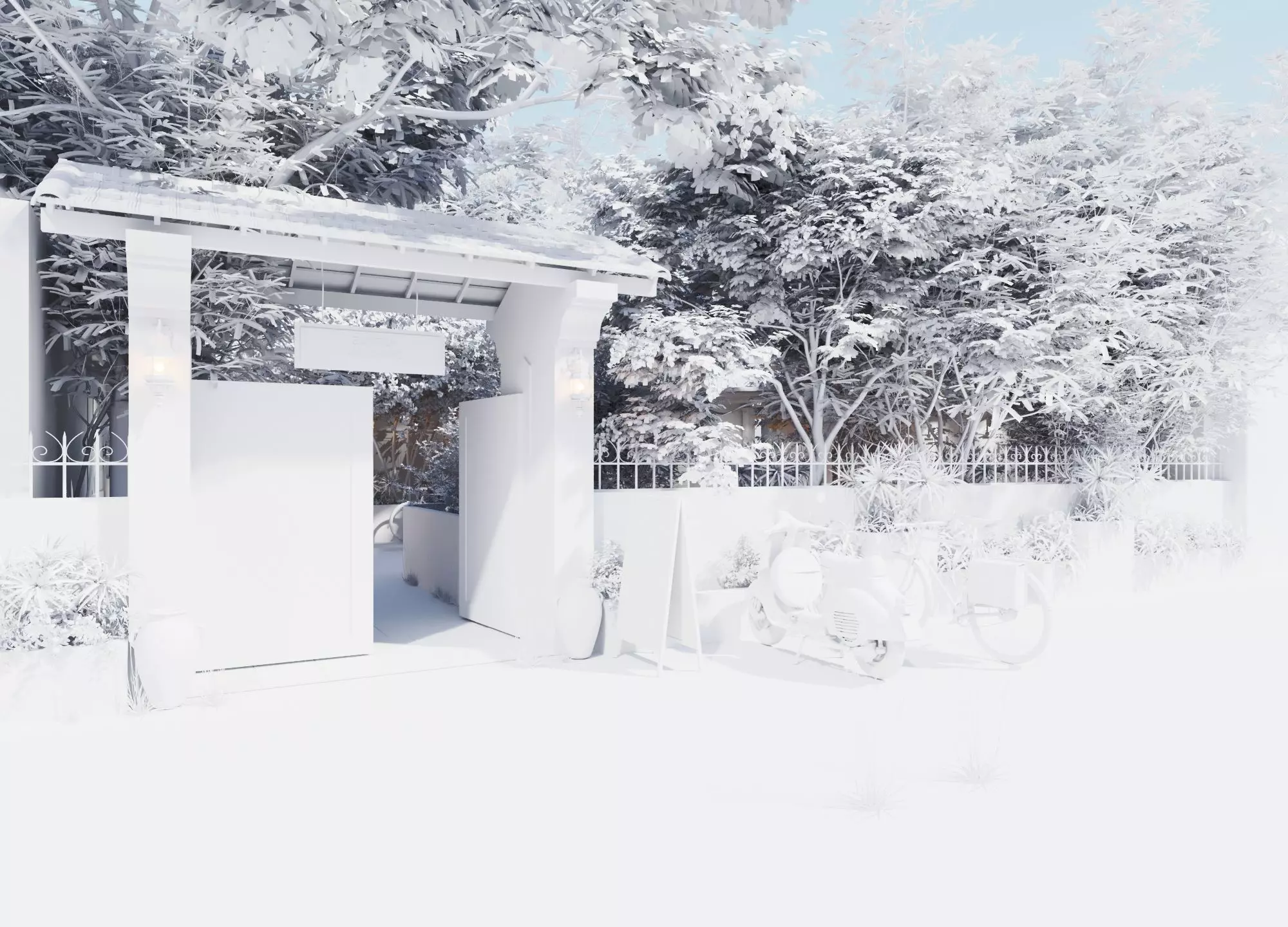 Retro style artistic courtyard 3D model_13