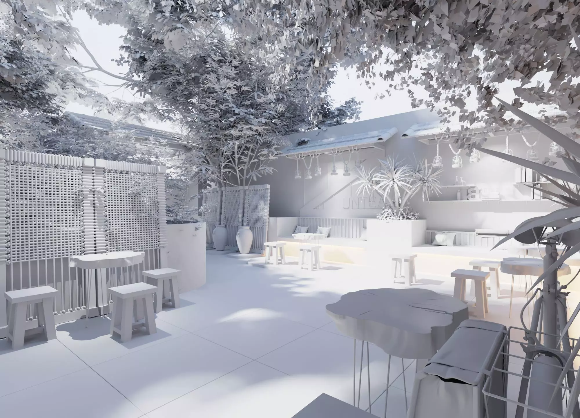 Retro style artistic courtyard 3D model_1