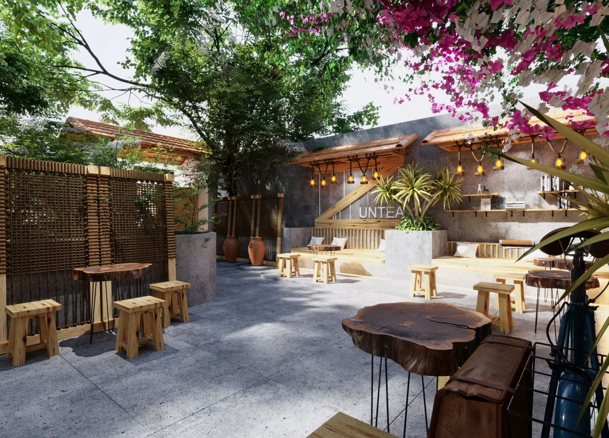 Retro style artistic courtyard 3D model_0