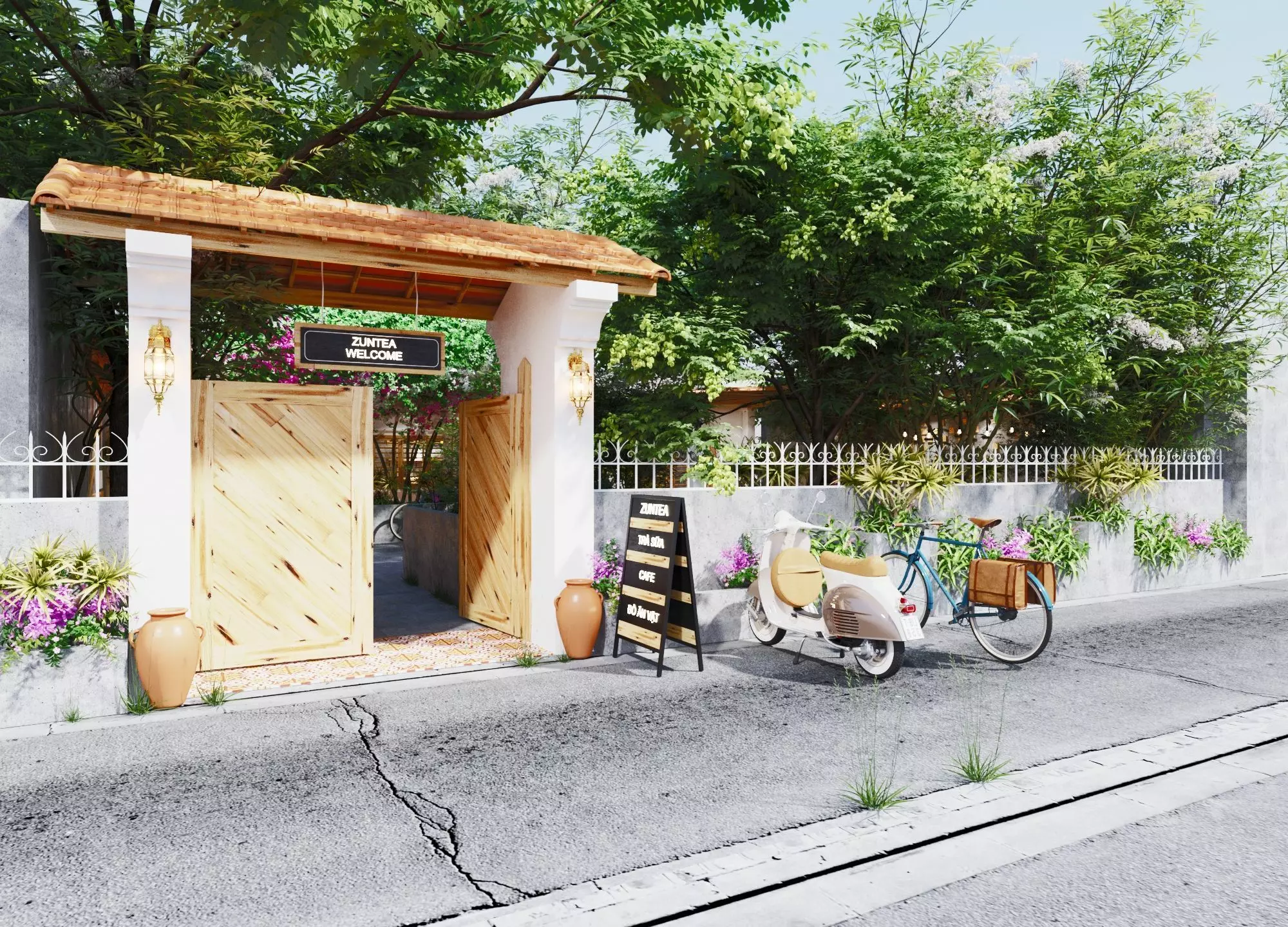 Retro style artistic courtyard 3D model_12