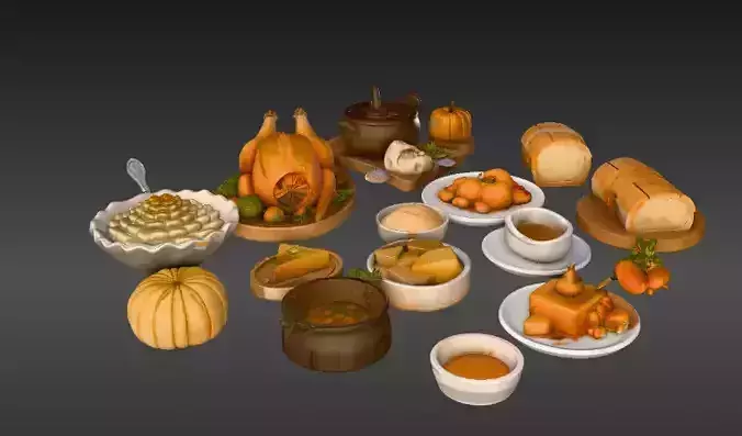 Stylized Thanksgiving Food Pack All Joint 3D Model Low Poly 