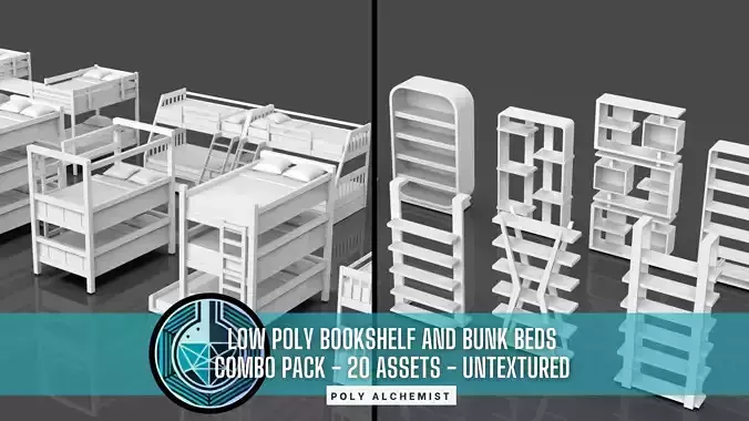 Bookshelf And Bunk Bed Combo Pack - 20 Assets - Untextured