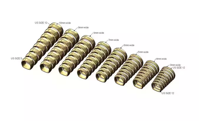 Set 3to10mm wide split dome euro shank comfort fit band 