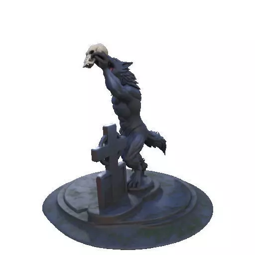 2905  COLOR Werewolf Howling  with Skull  3D Model 3D print model_30