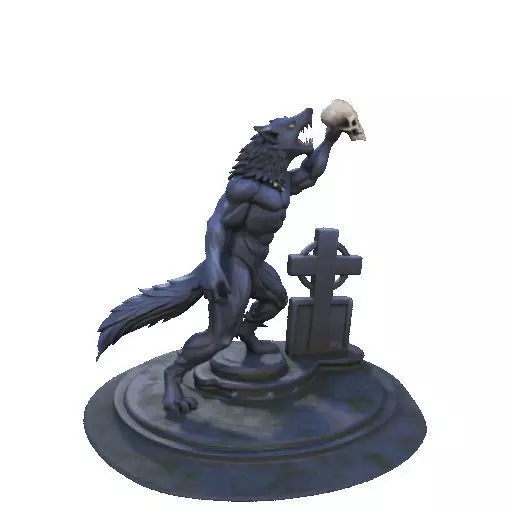 2905  COLOR Werewolf Howling  with Skull  3D Model 3D print model_12