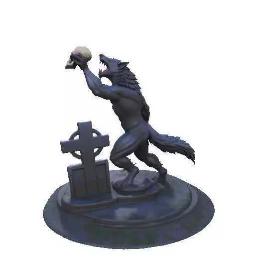 2905  COLOR Werewolf Howling  with Skull  3D Model 3D print model_27