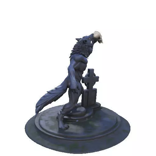 2905  COLOR Werewolf Howling  with Skull  3D Model 3D print model_14