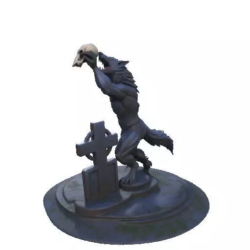 2905  COLOR Werewolf Howling  with Skull  3D Model 3D print model_29