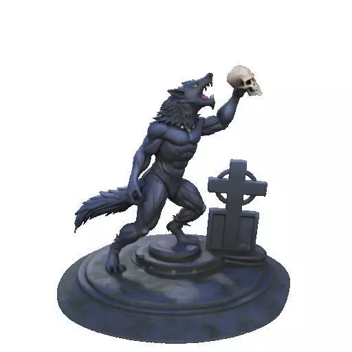 2905  COLOR Werewolf Howling  with Skull  3D Model 3D print model_10