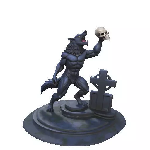2905  COLOR Werewolf Howling  with Skull  3D Model 3D print model_38