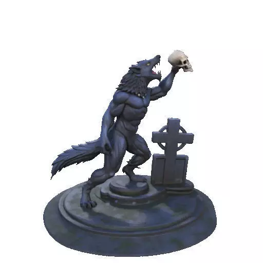 2905  COLOR Werewolf Howling  with Skull  3D Model 3D print model_11
