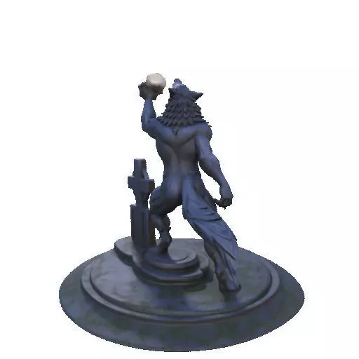 2905  COLOR Werewolf Howling  with Skull  3D Model 3D print model_20