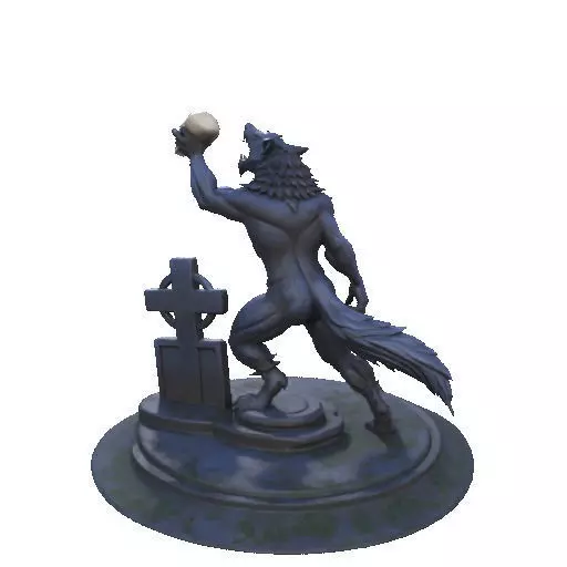 2905  COLOR Werewolf Howling  with Skull  3D Model 3D print model_23