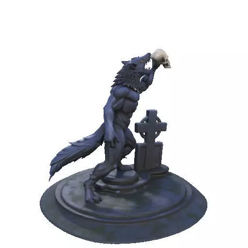 2905  COLOR Werewolf Howling  with Skull  3D Model 3D print model_13