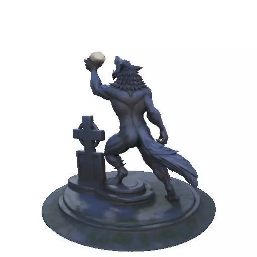 2905  COLOR Werewolf Howling  with Skull  3D Model 3D print model_22