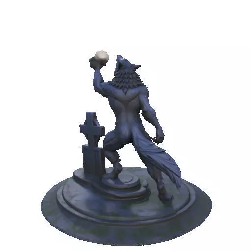 2905  COLOR Werewolf Howling  with Skull  3D Model 3D print model_21