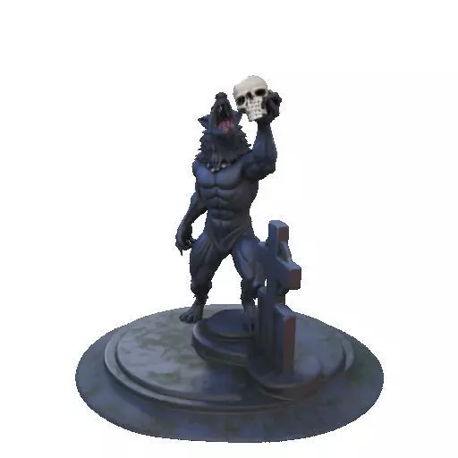 2905  COLOR Werewolf Howling  with Skull  3D Model 3D print model_34