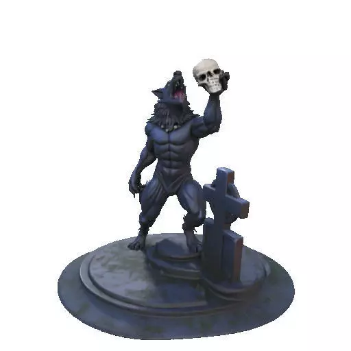 2905  COLOR Werewolf Howling  with Skull  3D Model 3D print model_35