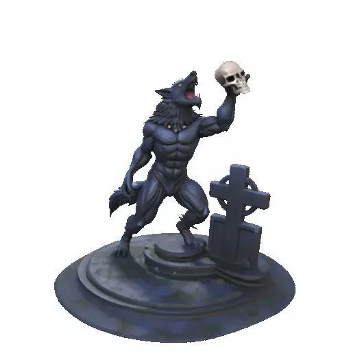 2905  COLOR Werewolf Howling  with Skull  3D Model 3D print model_37