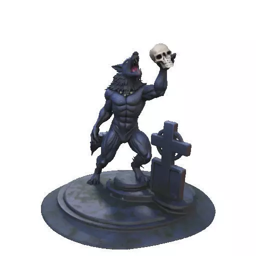 2905  COLOR Werewolf Howling  with Skull  3D Model 3D print model_36