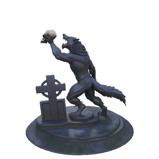 2905  COLOR Werewolf Howling  with Skull  3D Model 3D print model_26