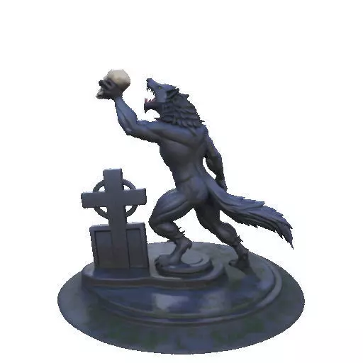 2905  COLOR Werewolf Howling  with Skull  3D Model 3D print model_25