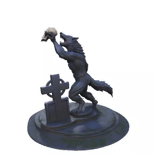 2905  COLOR Werewolf Howling  with Skull  3D Model 3D print model_28