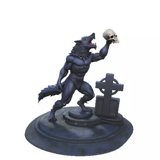 2905  COLOR Werewolf Howling  with Skull  3D Model 3D print model_39