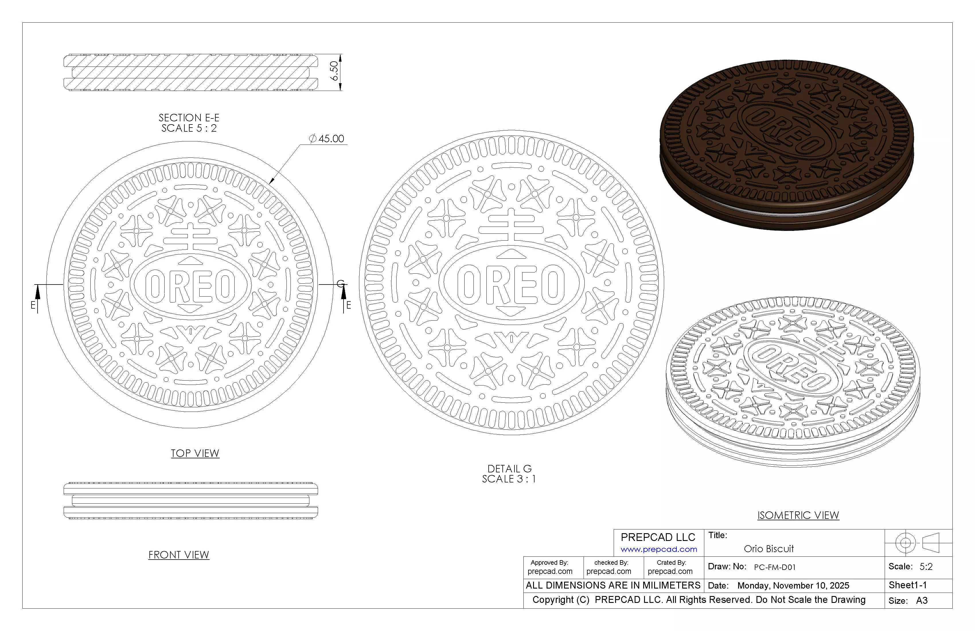 Oreo Biscuit 3D CAD Model -Realistic Cookie Design  Low-poly 3D model_2