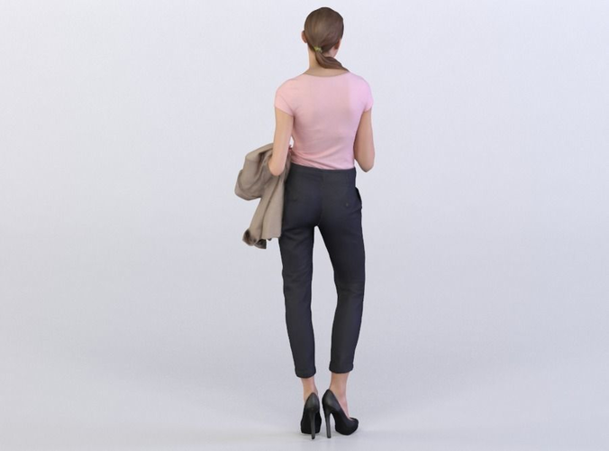 Julia 0208 Woman holding a jacket, playing with her hair