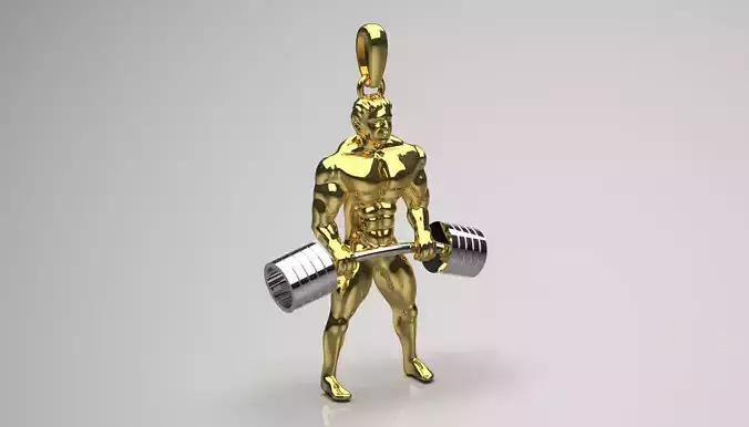 Muscular figure lifting a barbell stl 3d pendant model gp0240