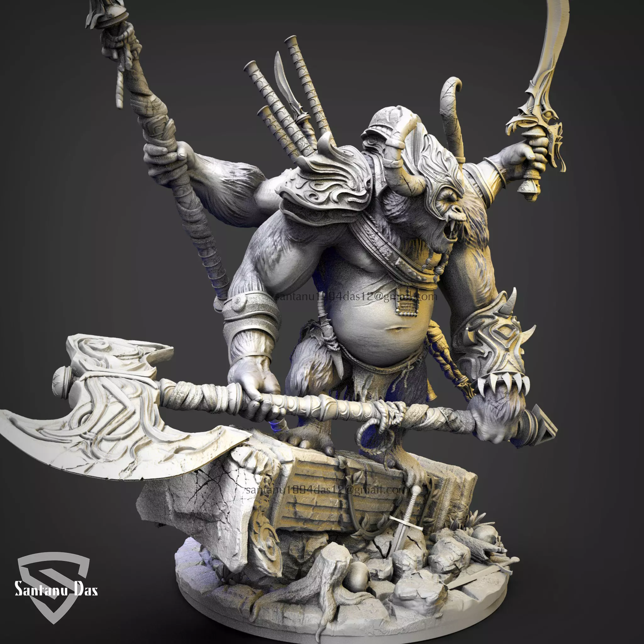 Monkey Warrior 3d Print STL 3D print model_3