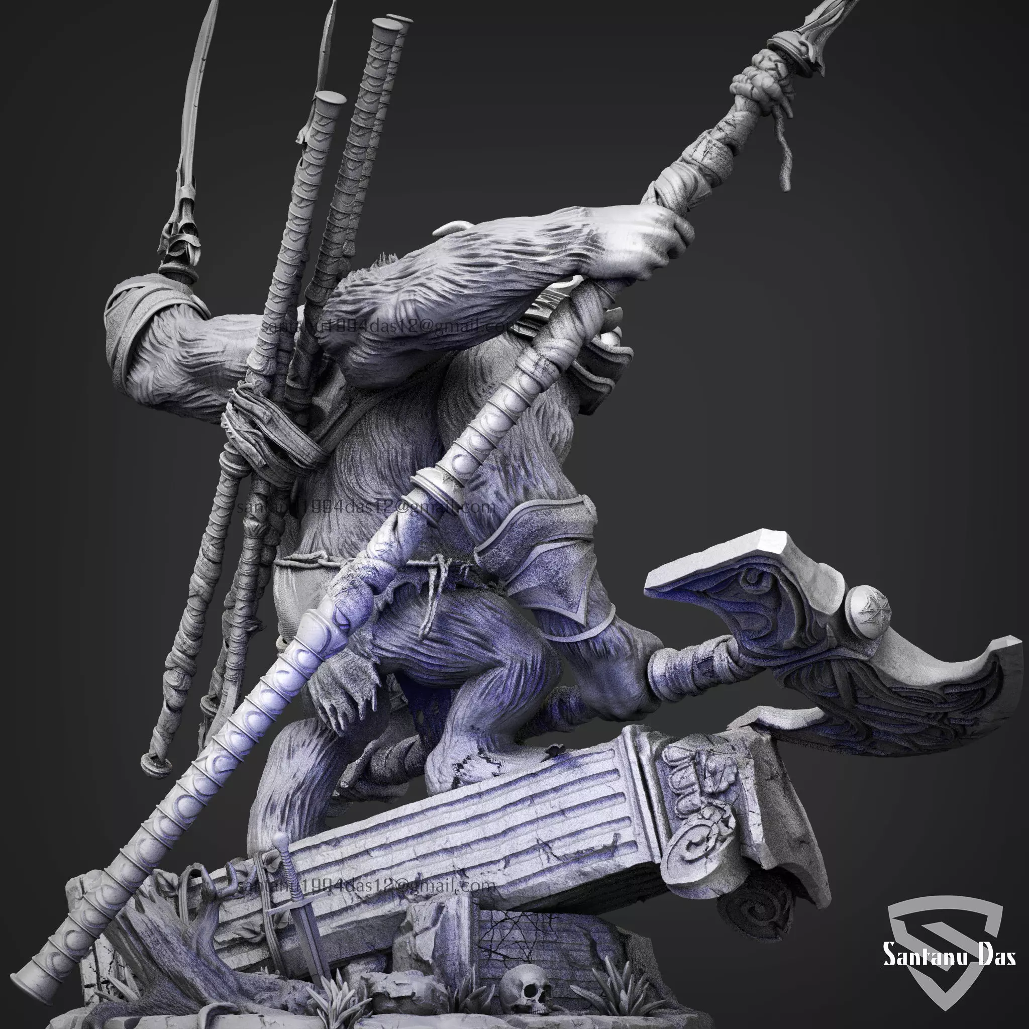 Monkey Warrior 3d Print STL 3D print model_7