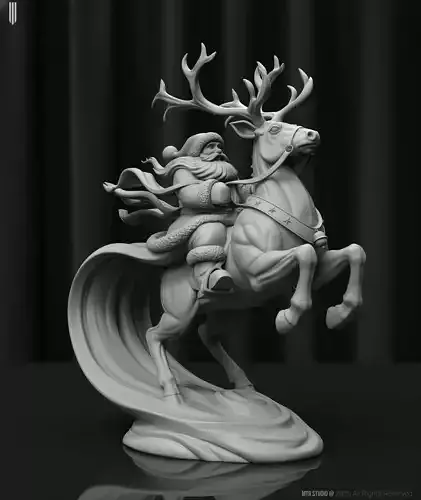  Santa Riding Reindeer Christmas STL Statue  3D Printable 