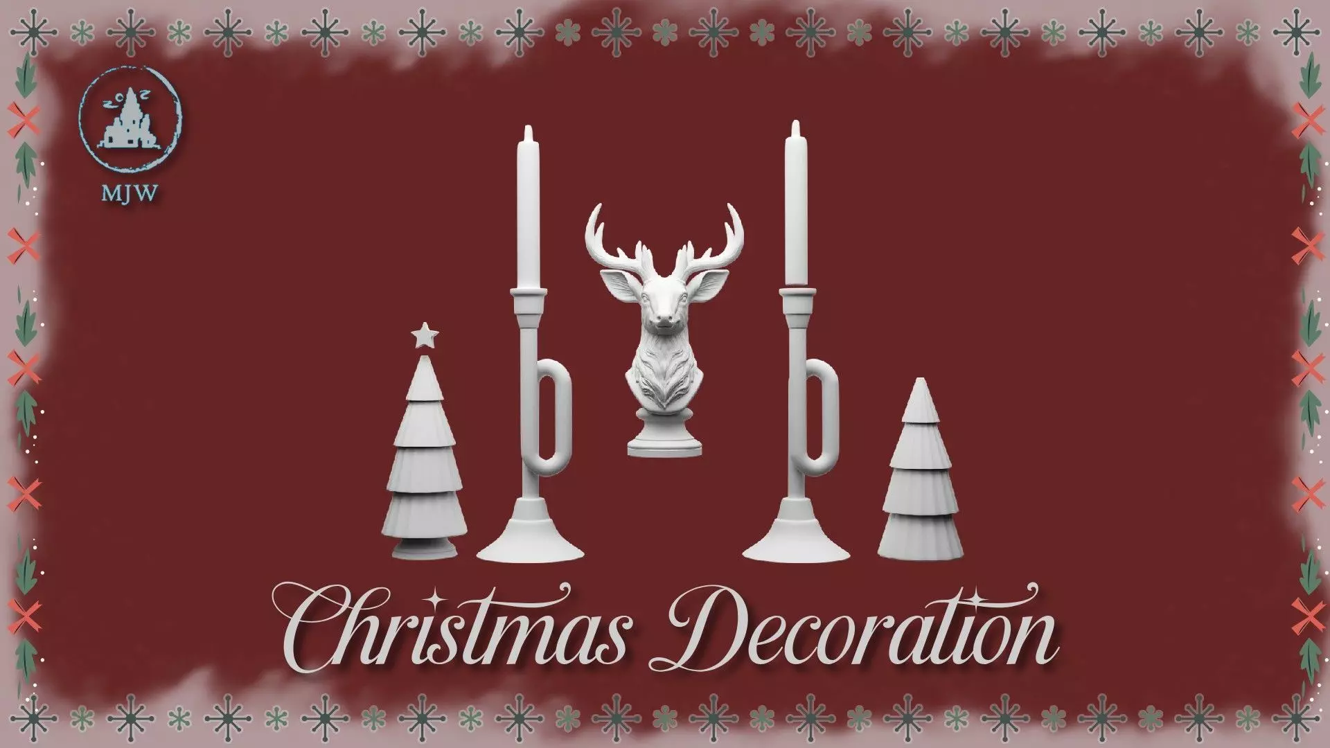 Christmas Miniature Set  Trumpet Candlesticks and Reindeer Bust 3D print model_4