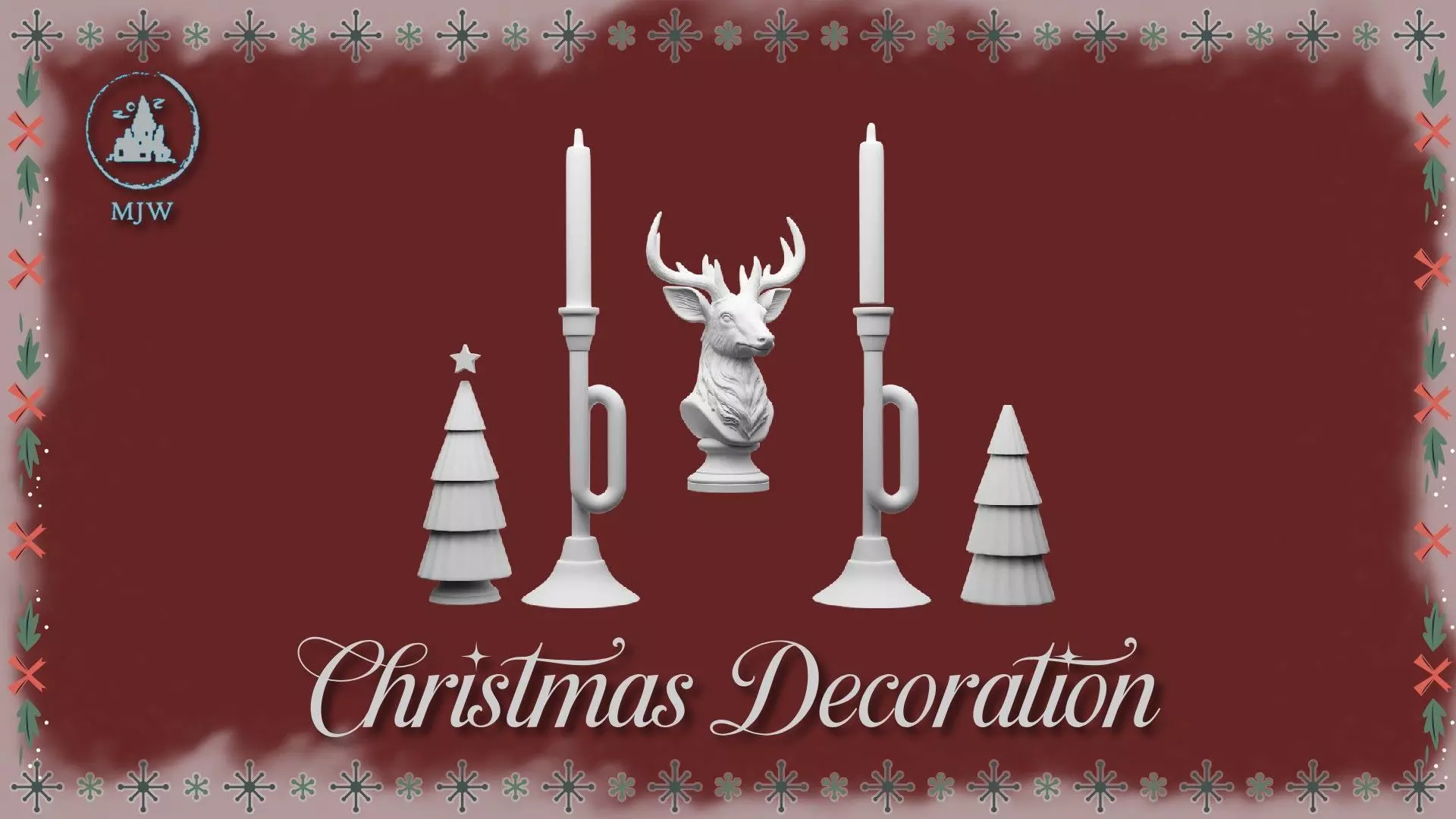 Christmas Miniature Set  Trumpet Candlesticks and Reindeer Bust 3D print model_5