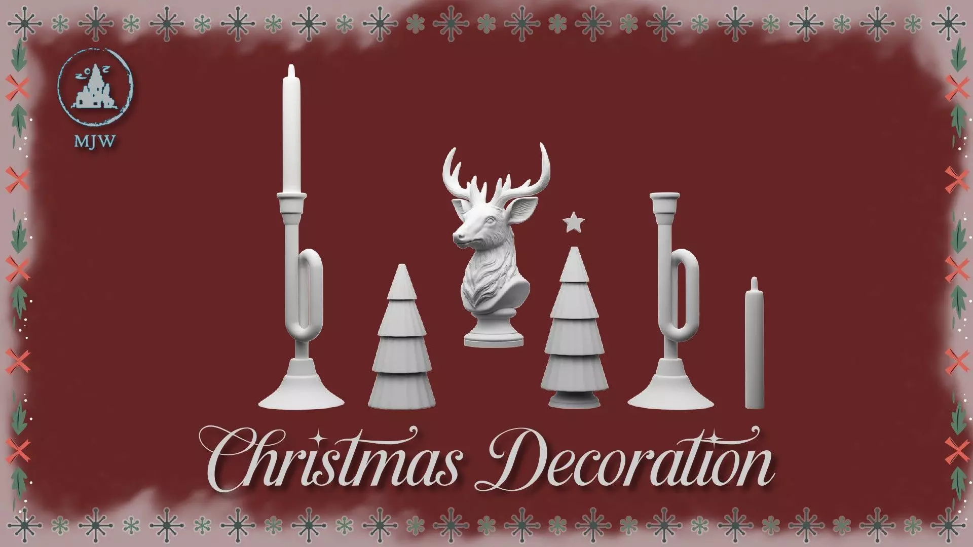 Christmas Miniature Set  Trumpet Candlesticks and Reindeer Bust 3D print model_6