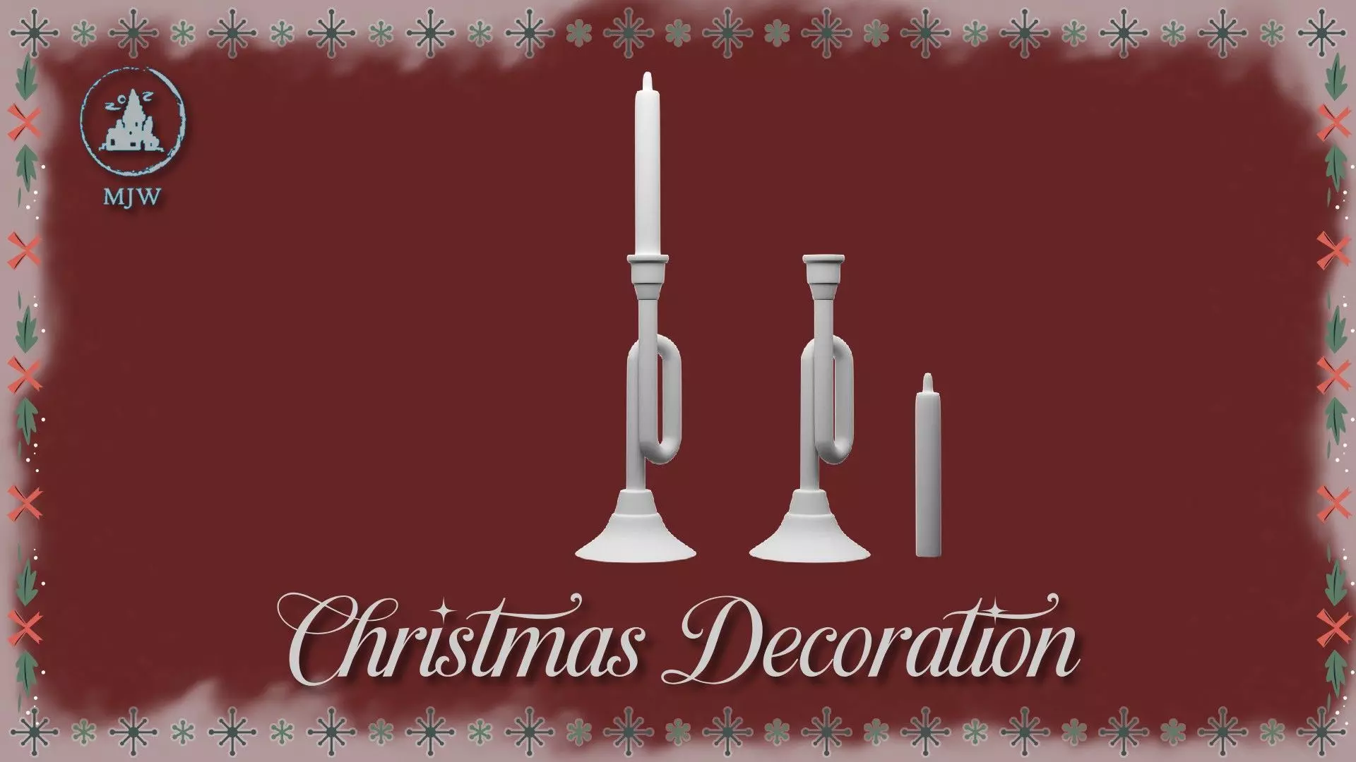 Christmas Miniature Set  Trumpet Candlesticks and Reindeer Bust 3D print model_16