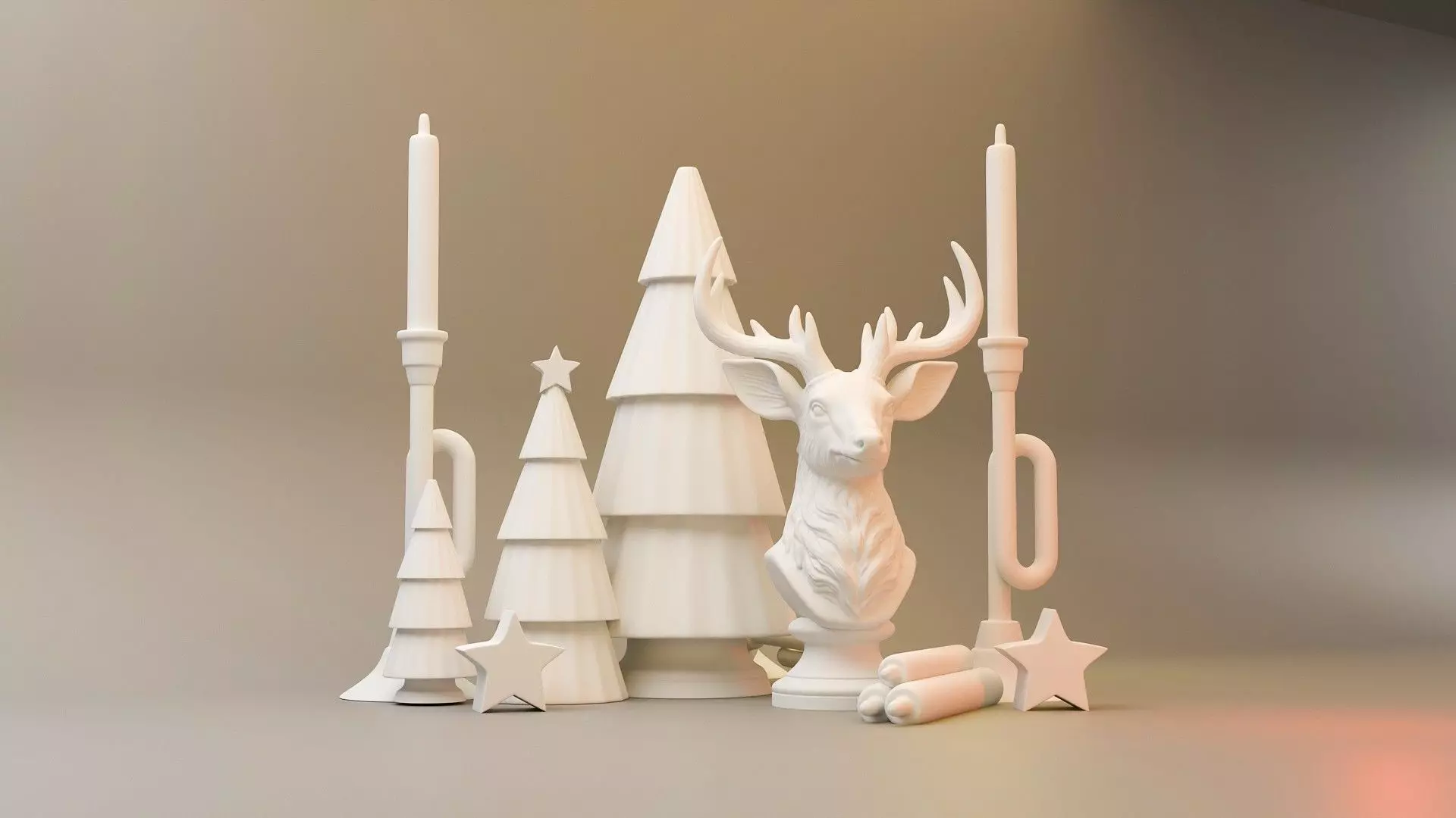 Christmas Miniature Set  Trumpet Candlesticks and Reindeer Bust 3D print model_2